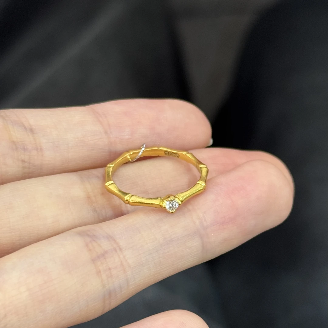 点钻竹节戒指 足金999