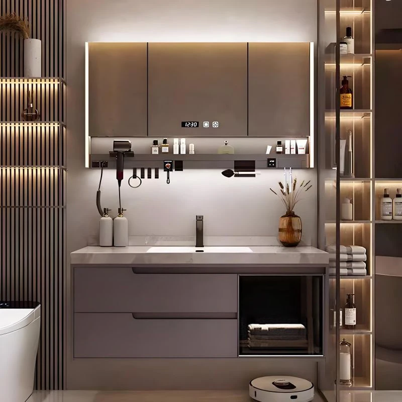 岩板无缝陶瓷一体盆智能浴室柜组合洗脸盆洗漱台厕所间卫生间套装