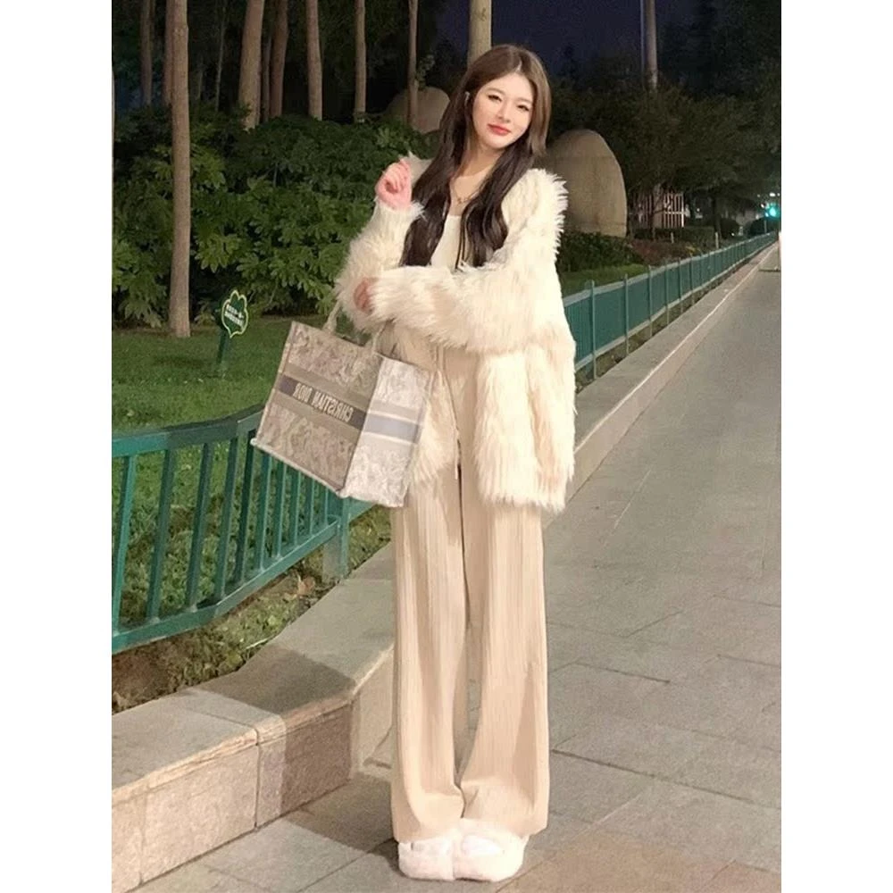 THEORY ERROR轻奢高端时尚套装早秋牛奶福福彷水貂针织开衫毛衣垂