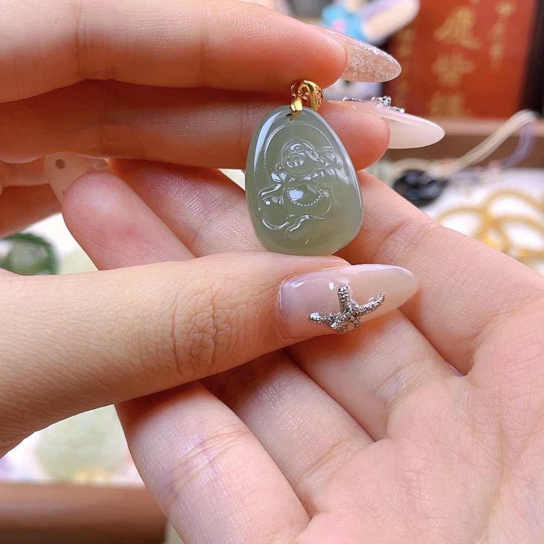 安****和田玉银S925镀金镶嵌吊坠(赠链)