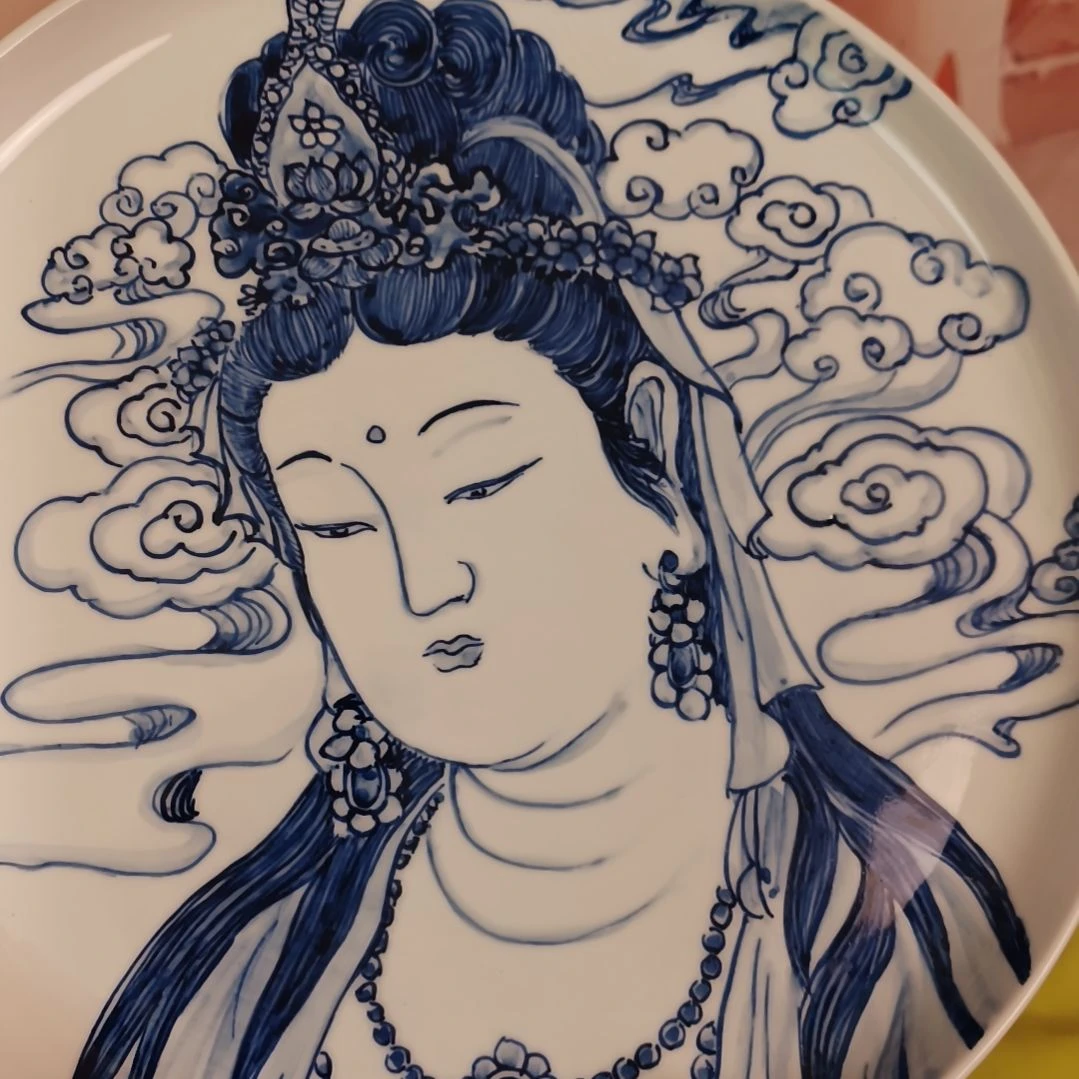 盘O***s景德镇手绘釉下彩手绘画