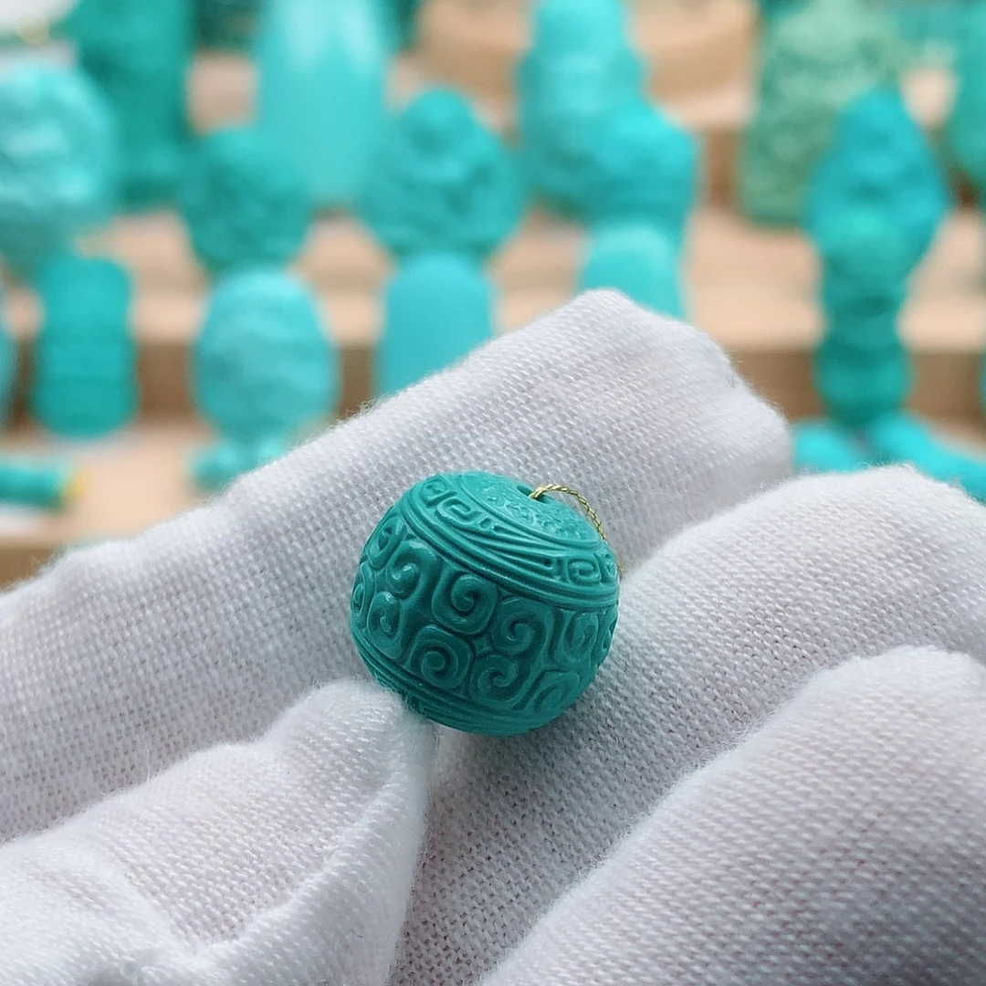 绿松石未镶嵌回纹珠