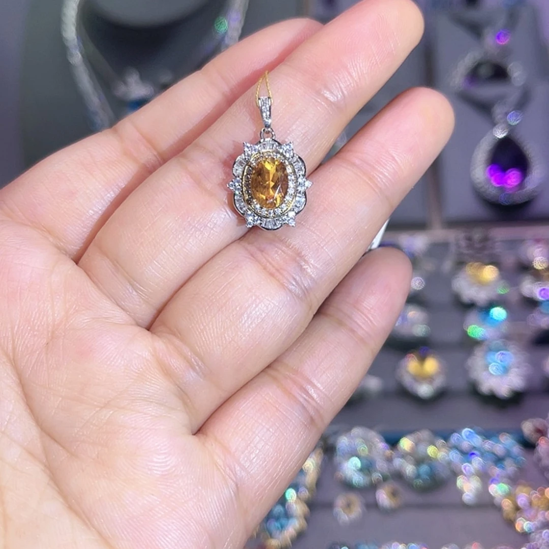 【闪购商品】黄晶吊坠(赠链)银S925镶嵌吊坠