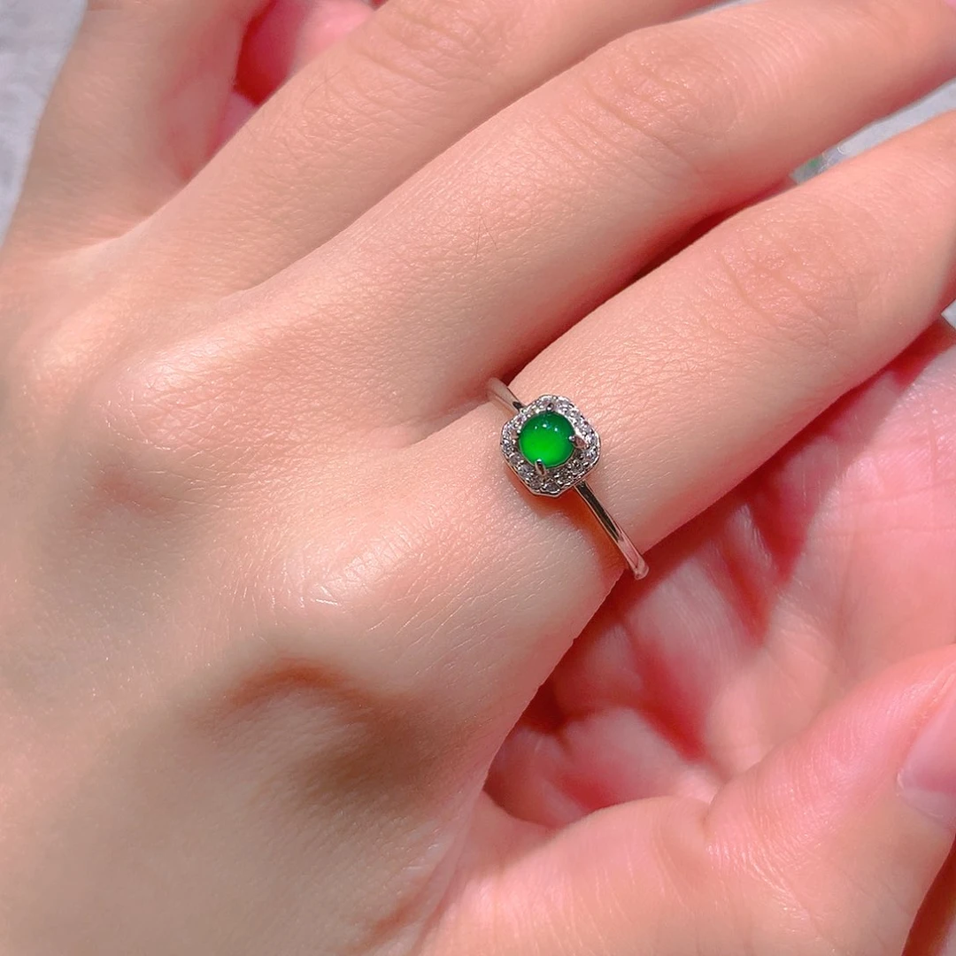 银S925镶嵌戒指翡翠雯*