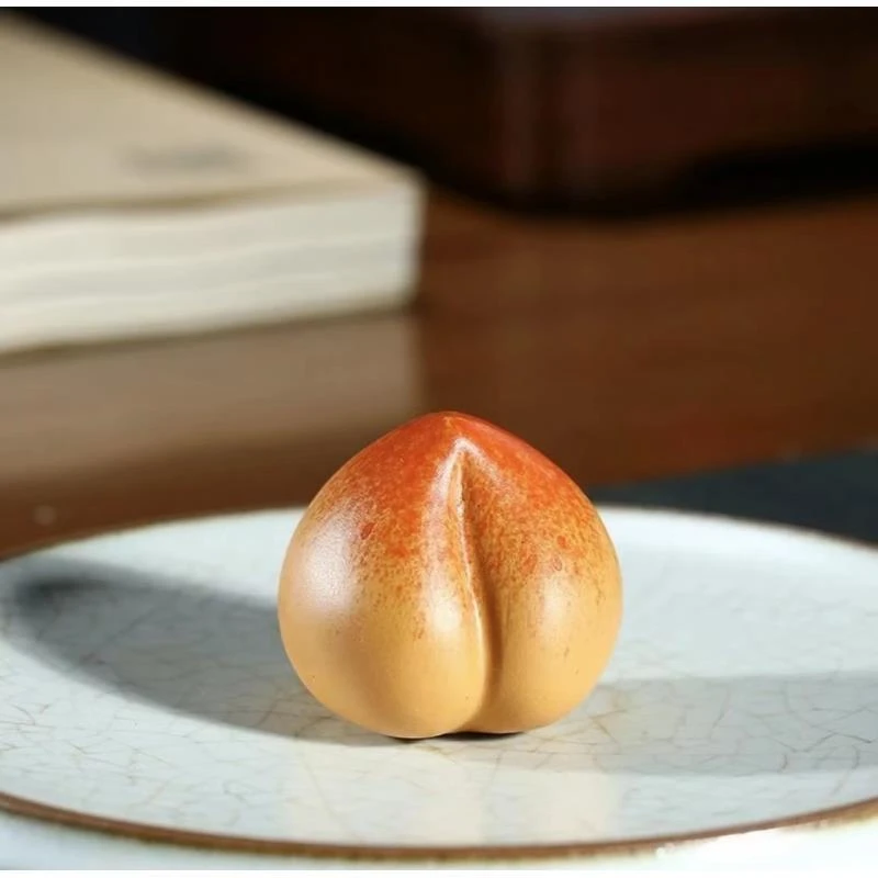 宜兴段泥小桃子茶具摆件