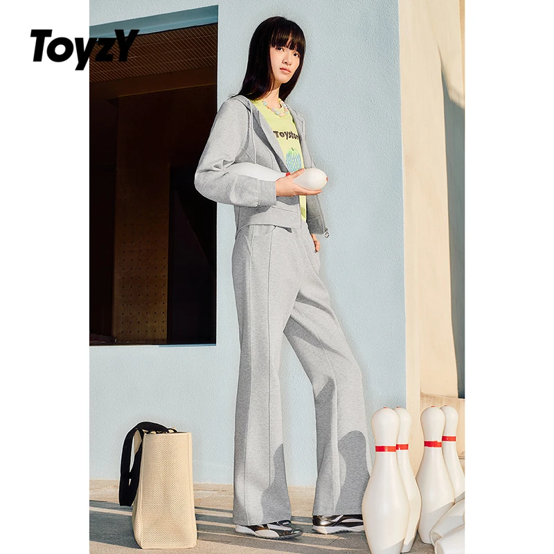 ToyzY25春新款格雷系时尚洋气休闲宽松微喇裤卫裤女ZC35120370