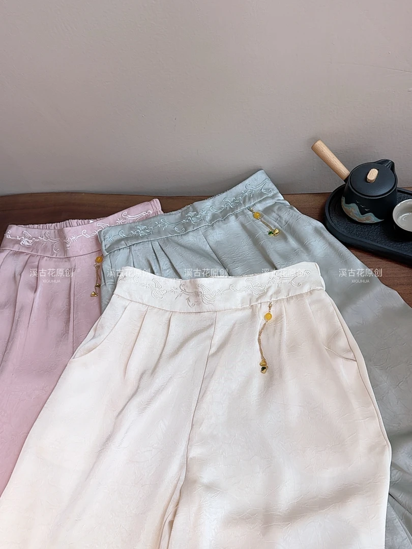 【挽心】夏季新款国风阔腿长裤女松紧腰显瘦百搭新中式高腰