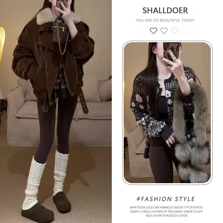 韩系休闲风时尚潮流套装女2025年秋冬新款慵懒简约上衣外套两件套