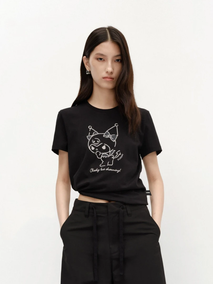 杰瑞【卡通形象】MC同款联名棉质描边印花T恤纯棉休闲短袖T女白色