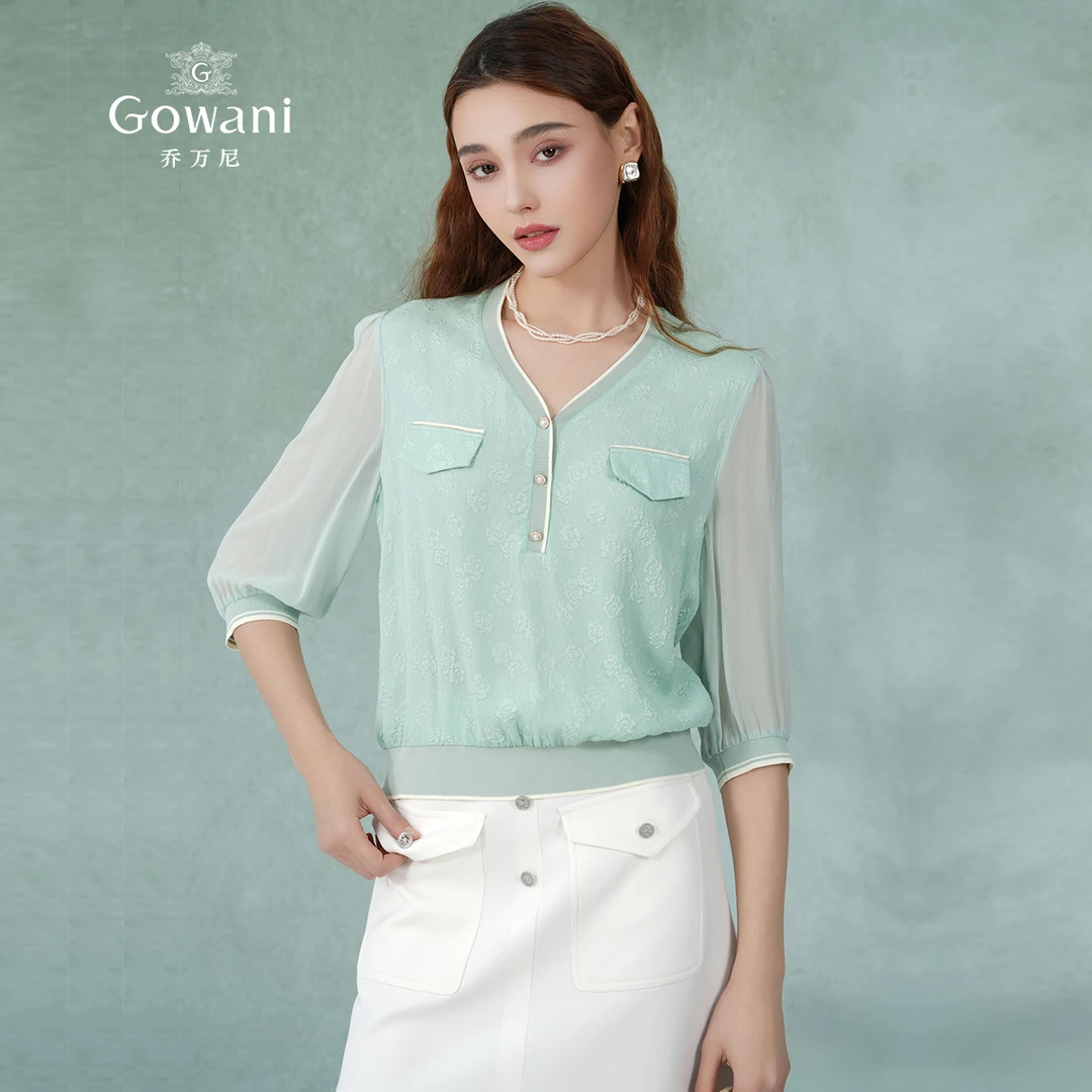 乔万尼2025夏季新款桑蚕丝衬衫商场同款设计短款衬衣ET2C266