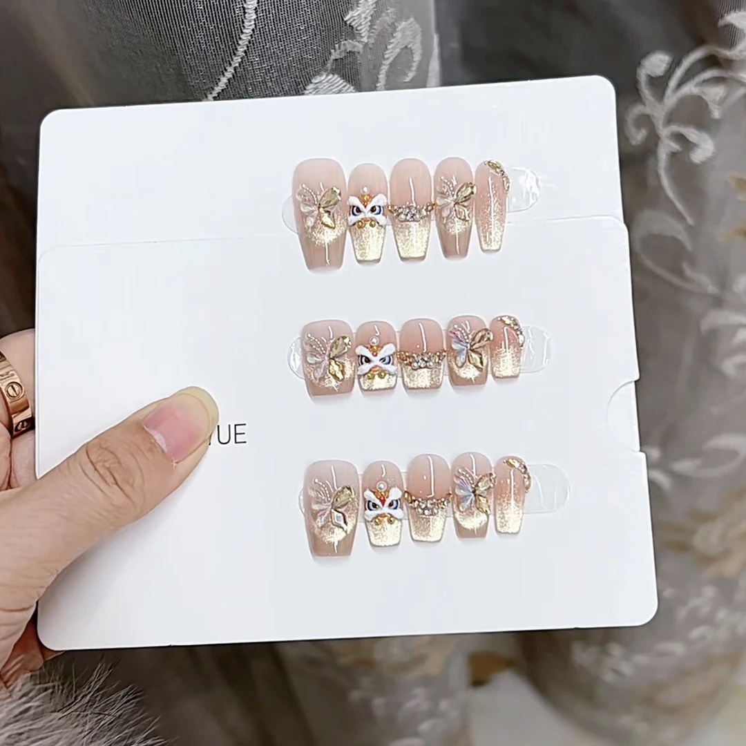 3000 NAIL “烫金醒狮”设计师高定原创纯手工高级感猫眼显白穿戴甲