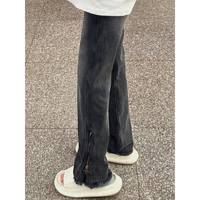 【新年宠粉】毛边直筒牛仔裤女高腰大码宽松显瘦阔腿裤YBL-2573