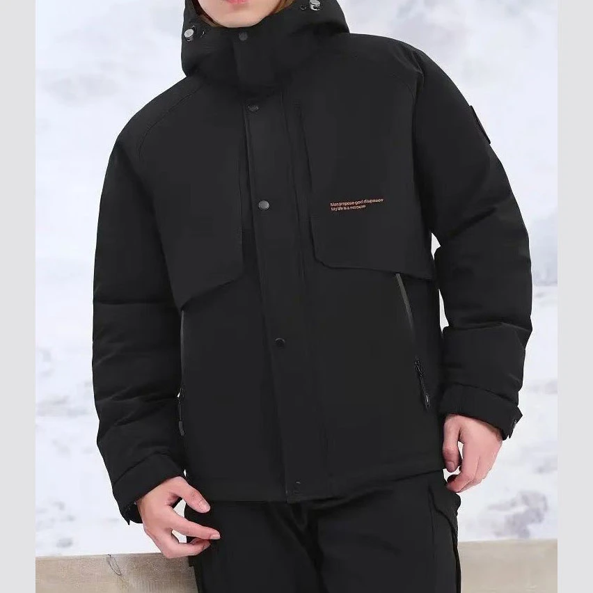 品牌撤柜 90白鹅绒服 三防亲肤面料 男士黑色厚冬季连帽保暖