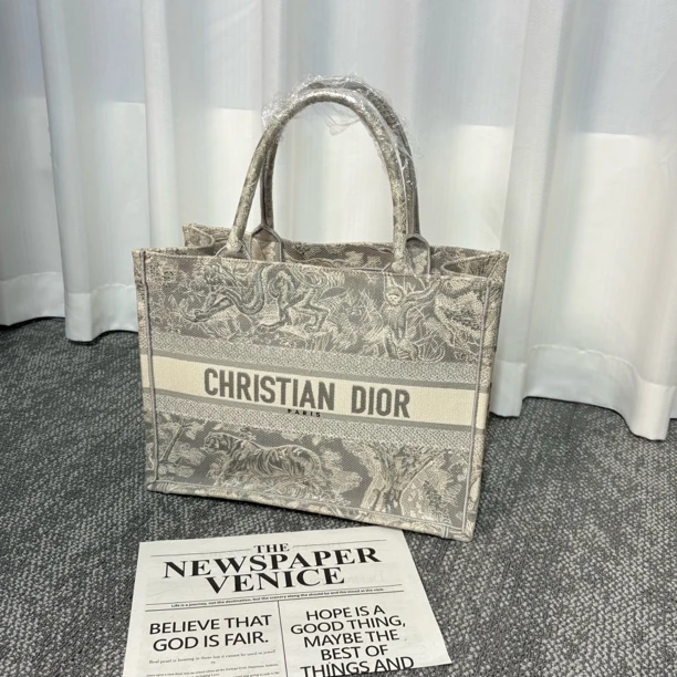 95新 DIOR/迪奥 灰色动物园刺绣托特包qx