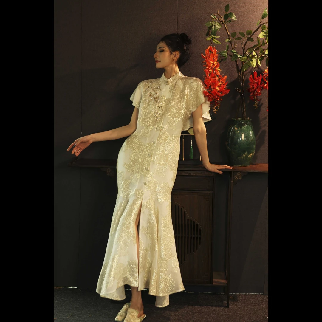 【夜澜·星光】XM轻奢气质中式织金雕提花千金高级感女士旗袍连衣裙