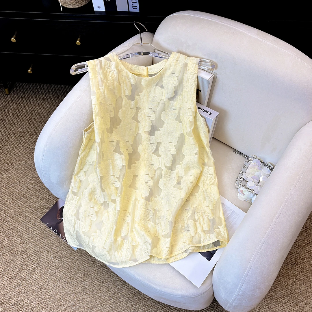 韩系提花无袖背心衬衫女装2025夏季新款宽松显瘦百搭小衫洋气上衣