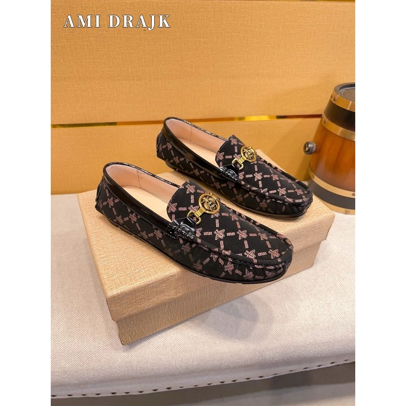 AMI DRAJK欧洲站小蜜蜂男鞋土豪金豆豆鞋夏季透气磨砂皮懒人鞋一