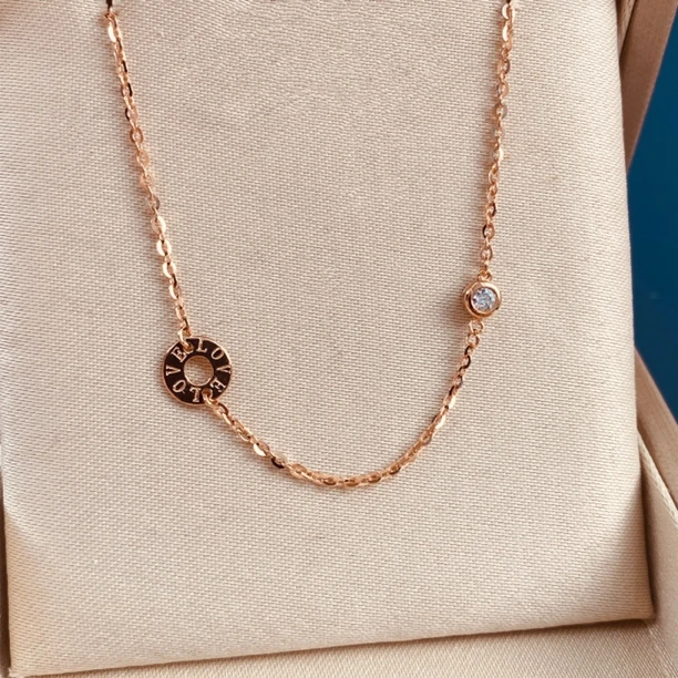 18k项链女款圆饼小气泡堤溜o字链玫瑰金色轻奢小众百搭