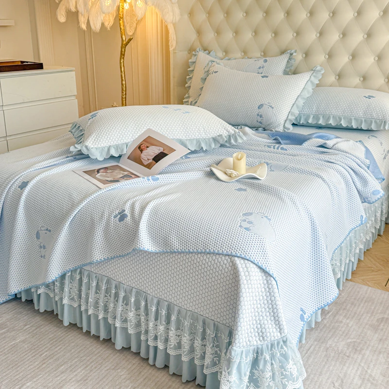 A类冰豆豆床盖款单凉席可机洗水洗夏季凉感空调冰丝软席双四件套