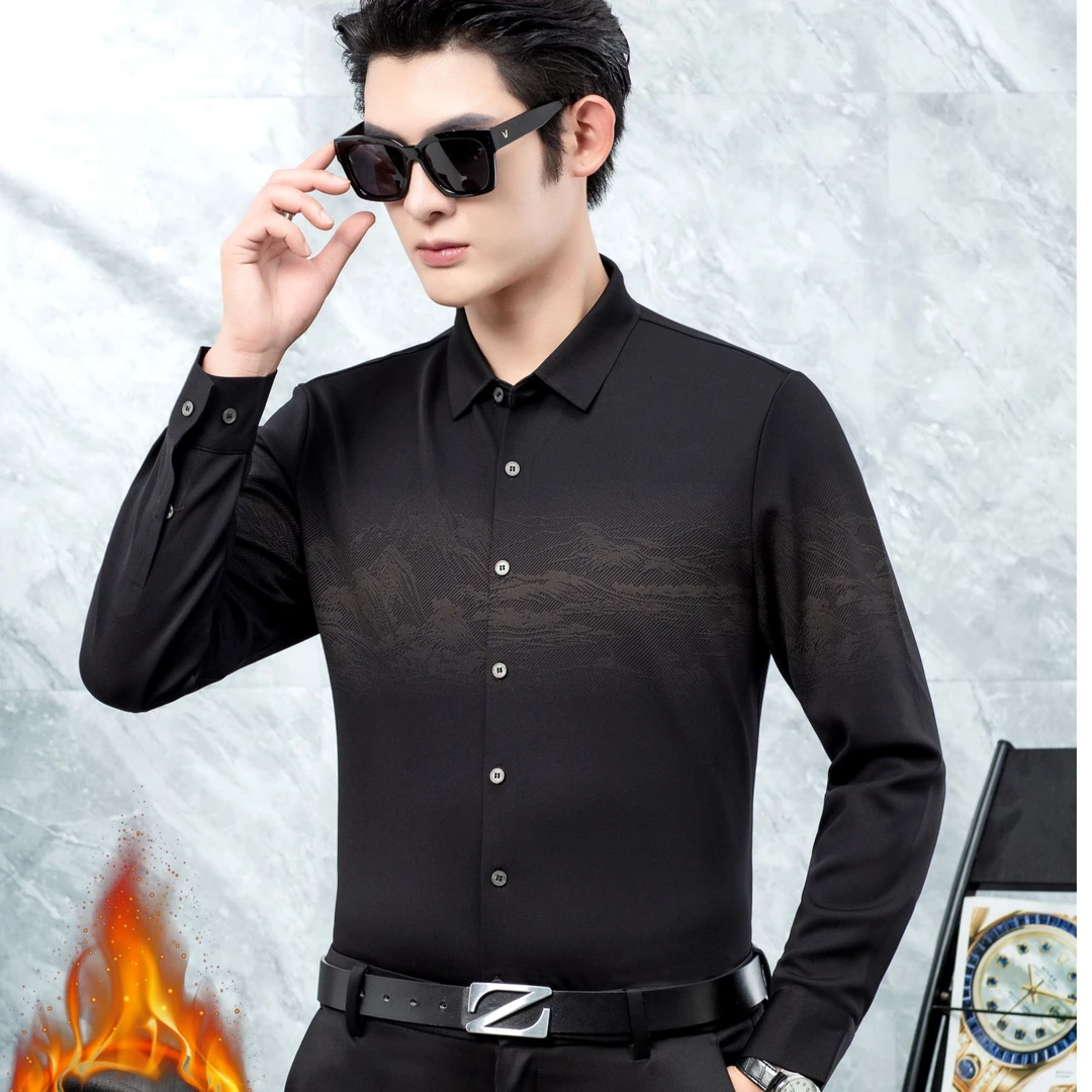 【悠悠专属】冬季加绒男士商务时尚长袖锦氨衬衫休闲衬衣男 88039#