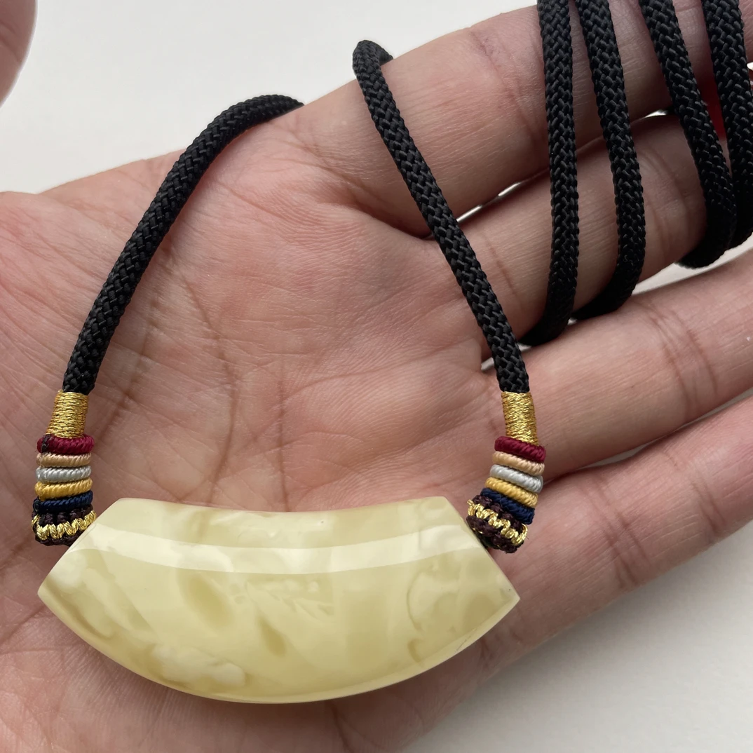 蜜蜡原石白蜜吊坠马蹄珠项链平安扣项链12.5g55.2/21.2/16.6㎜