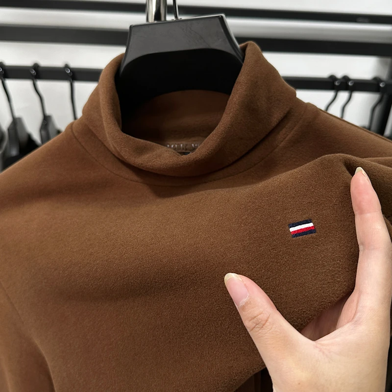 in cotton sea高领德绒长袖T恤男士秋冬保暖磨毛加绒加厚纯色内搭