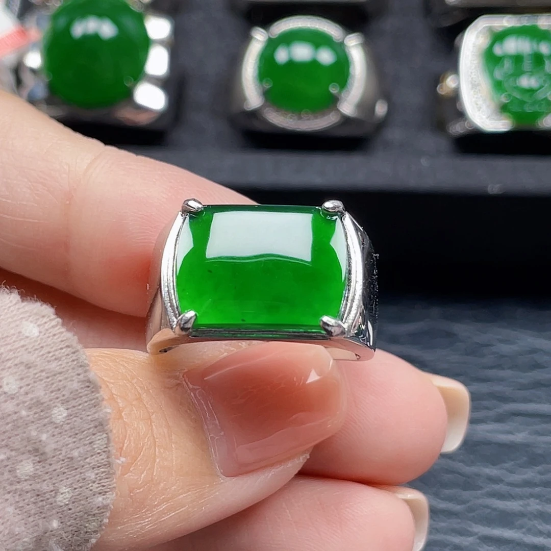 翡翠银S925镶嵌戒指天然A货翡翠没运费险3809