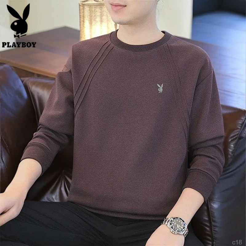 花花公子长袖2025秋冬新款卫衣男士纯色上衣休闲时尚打底衫男圆领