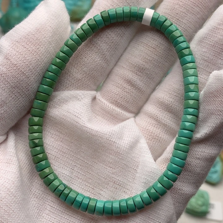 绿松石未镶嵌珠宝奇石菜籽绿精工直切手串5mm