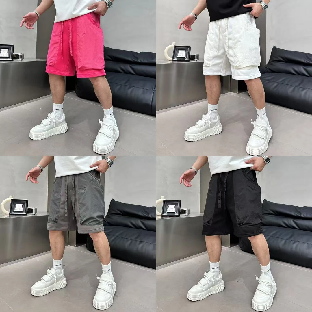 纯色简约百搭宽松透气舒适机能解构风设计感男士松紧腰休闲短裤