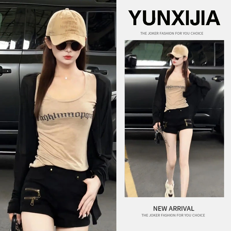 2025夏季新款时尚性感辣妹气质修身显瘦短袖上衣开衫短裤三件套