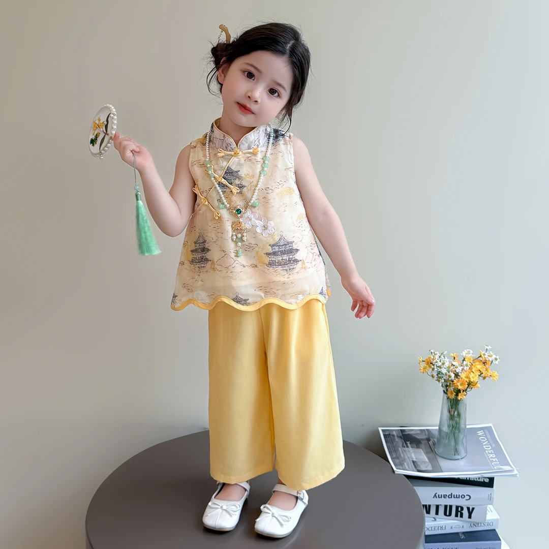 女小童新中式套装2025夏季新款幼儿园中国风汉服两件套演出服唐装