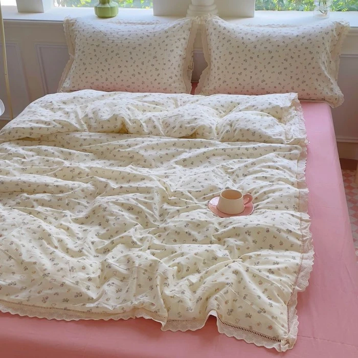 高端定制法式花边【设计师款】A类100棉母婴软绵纱婴儿棉纱四件套