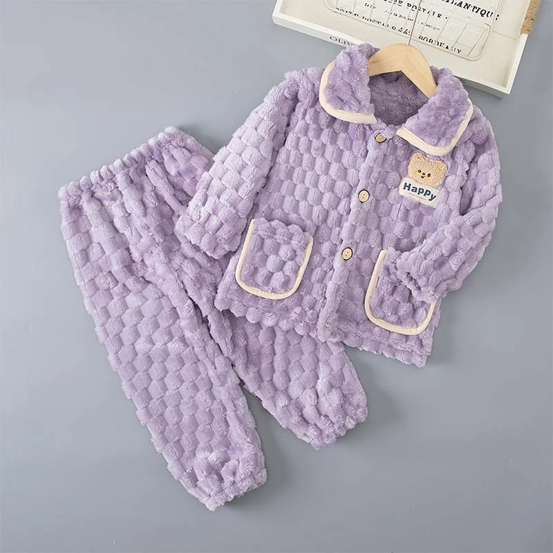 秋冬季儿童睡衣法兰绒女童男童珊瑚绒宝宝加厚套装家居服中大童