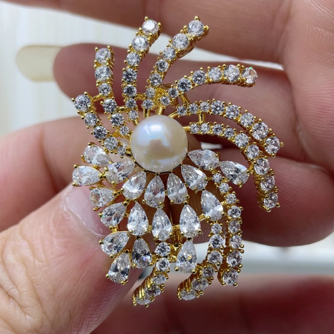 海水珍珠胸针合金