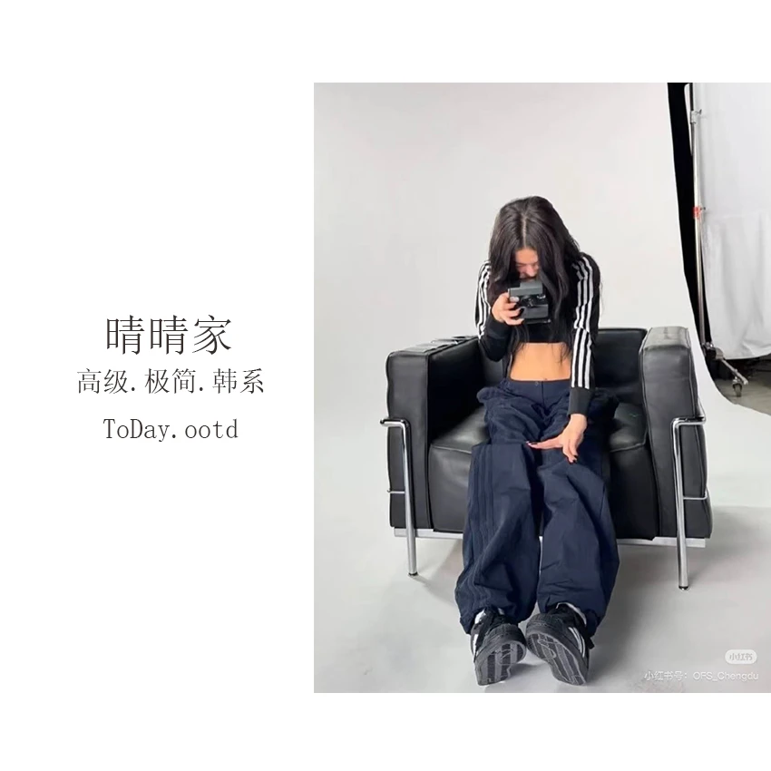 晴晴家-【珍妮同款】韩系秋季百搭休闲简约设计感工装抽绳裤1185