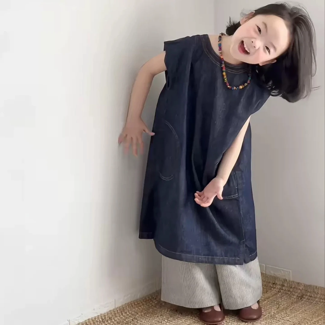韩国童装女童连衣裙夏季2025新款时髦洋气透气女宝宝牛仔背心裙子
