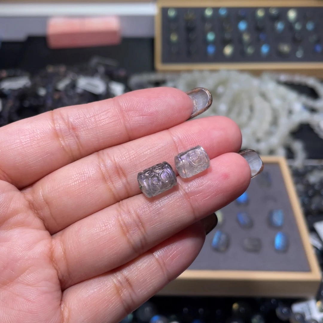 拉长石颈饰未镶嵌银****心灰月光回纹珠2个