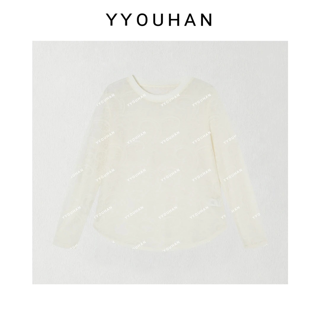 月月 2025秋冬新款小众设计腰果花波浪下摆打底衫T恤 2510C6656