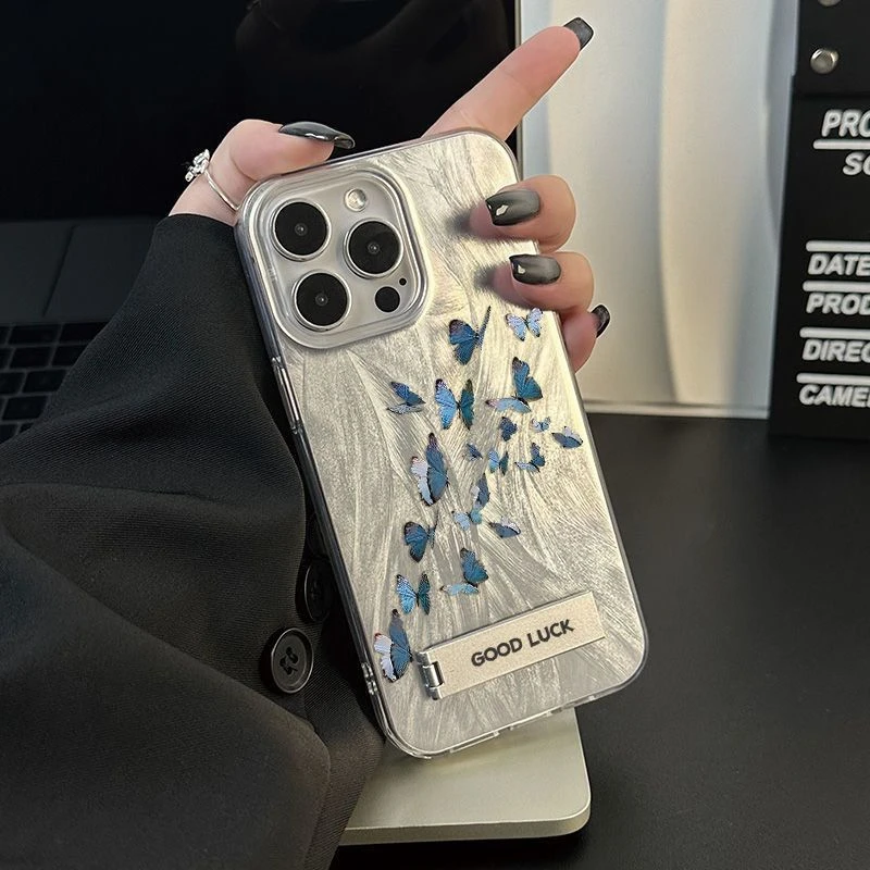 iPhone14春天翩翩蓝色蝴蝶17pm羽纱苹果15手机壳16promax适用12硬