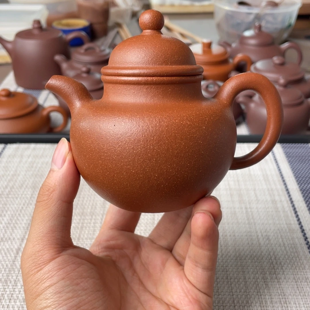 茶壶紫砂半手工红降坡掇球壶210cc