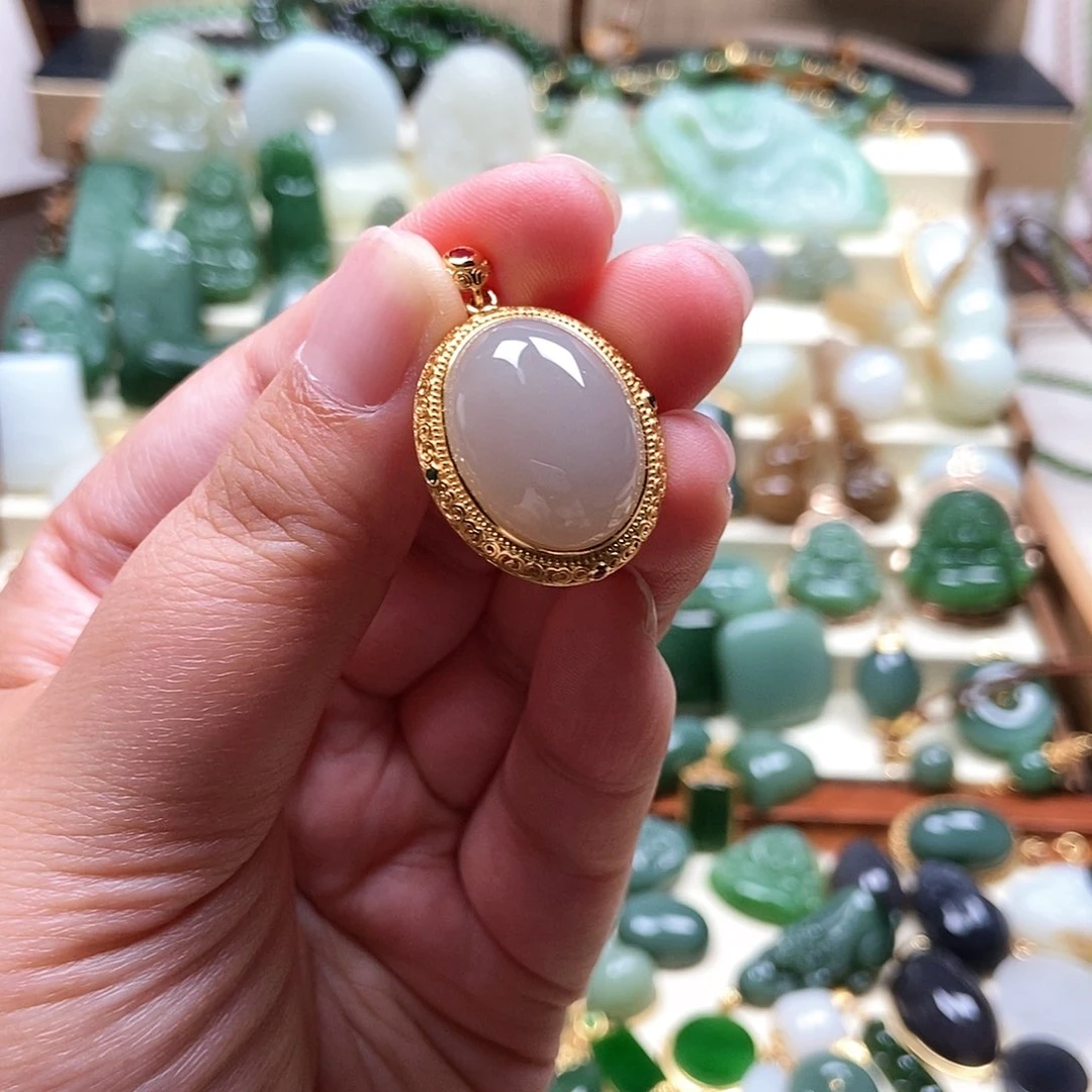 和田玉银S925镶嵌吊坠(不含链)