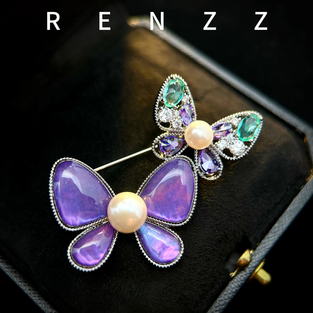 1448紫色双生蝴蝶贝壳胸针