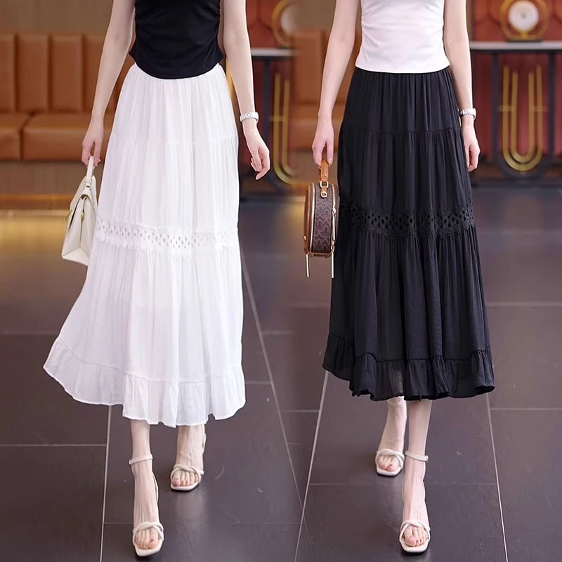 高腰垂感半身裙女2025新款夏季薄款中长款a字雪纺半裙小个子纱裙