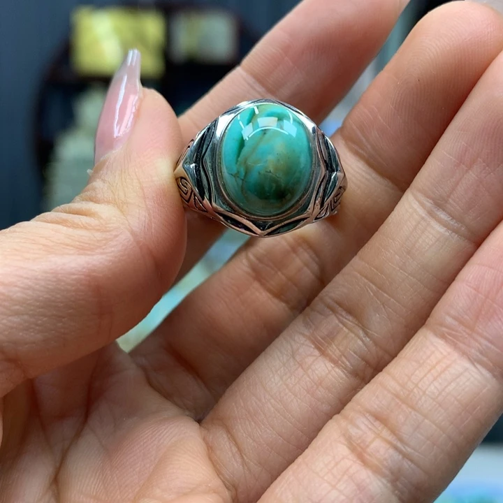 绿松石银S925镶嵌戒指