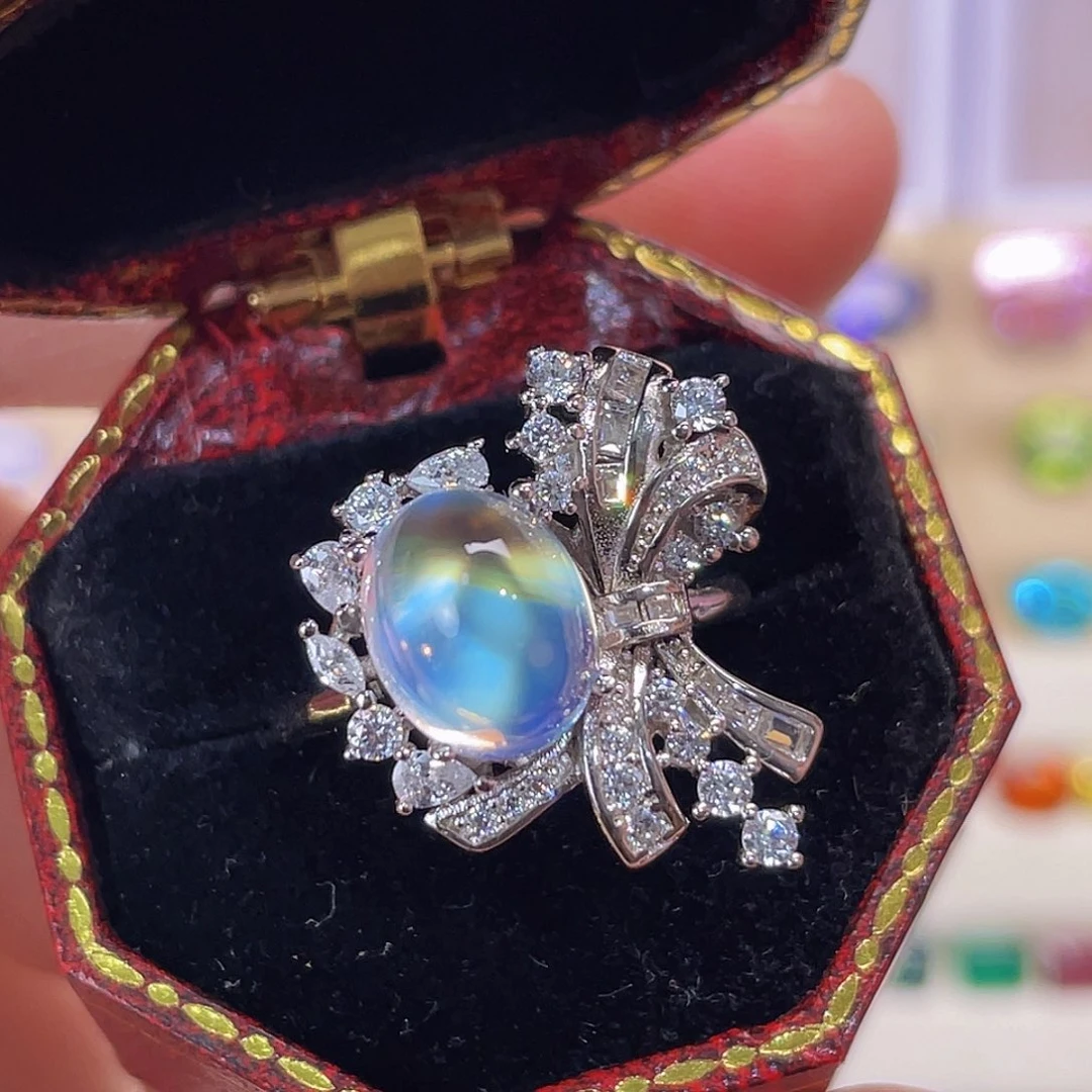 戒指银S925镀金镶嵌月光石