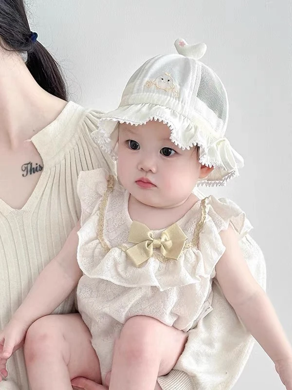 婴儿帽子夏季薄款宝宝可爱渔夫帽男女童小月龄外出出游遮阳帽防晒