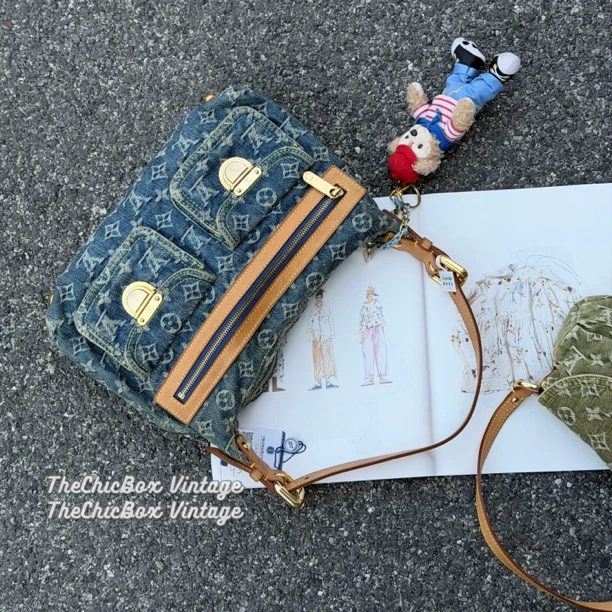 95新 LouisVuitton/路易威登 只盒/中古蓝色牛仔baggy腋下包