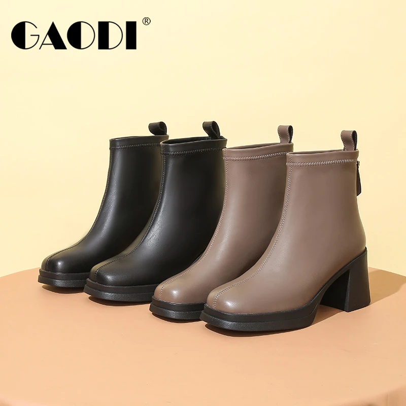 2024年秋冬季高蒂粗跟短靴马丁靴高跟女鞋英伦风时装靴34291-829