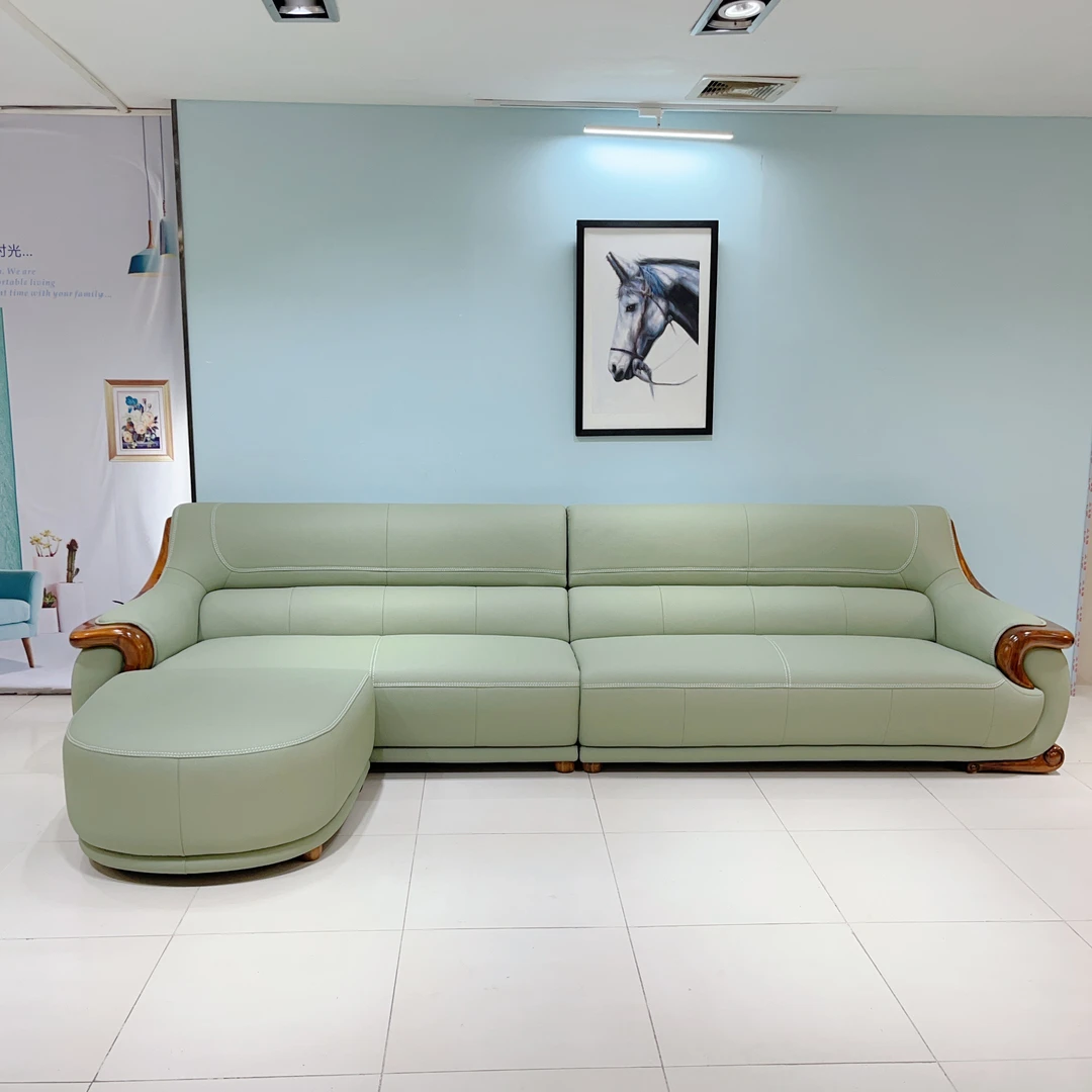 乌金木头层牛皮沙发直排+脚踏3.7米